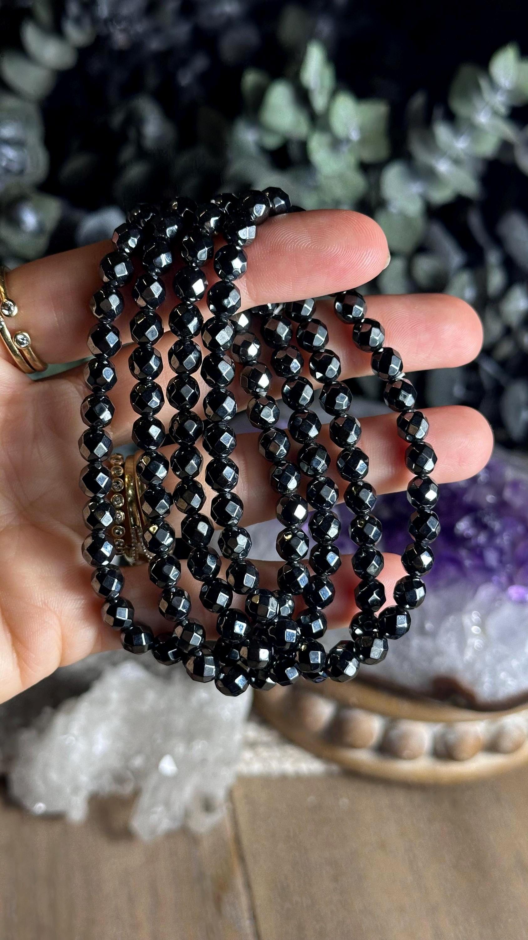 6mm Faceted Metallic Hematite Crystal Bracelet: Grounding Intention Jewelry