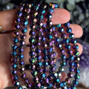 6mm Rainbow Hematite Bracelet: Faceted Crystal Beaded Stretch Bracelet