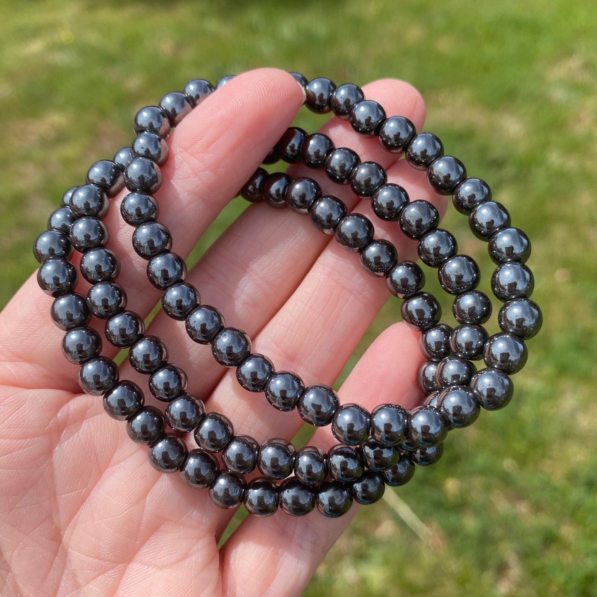 Hematite Bracelet, 6mm, Silver Hematite Stretch Bead Bracelet , Grounding, Vitality, Harmony, Balance, Inspiration