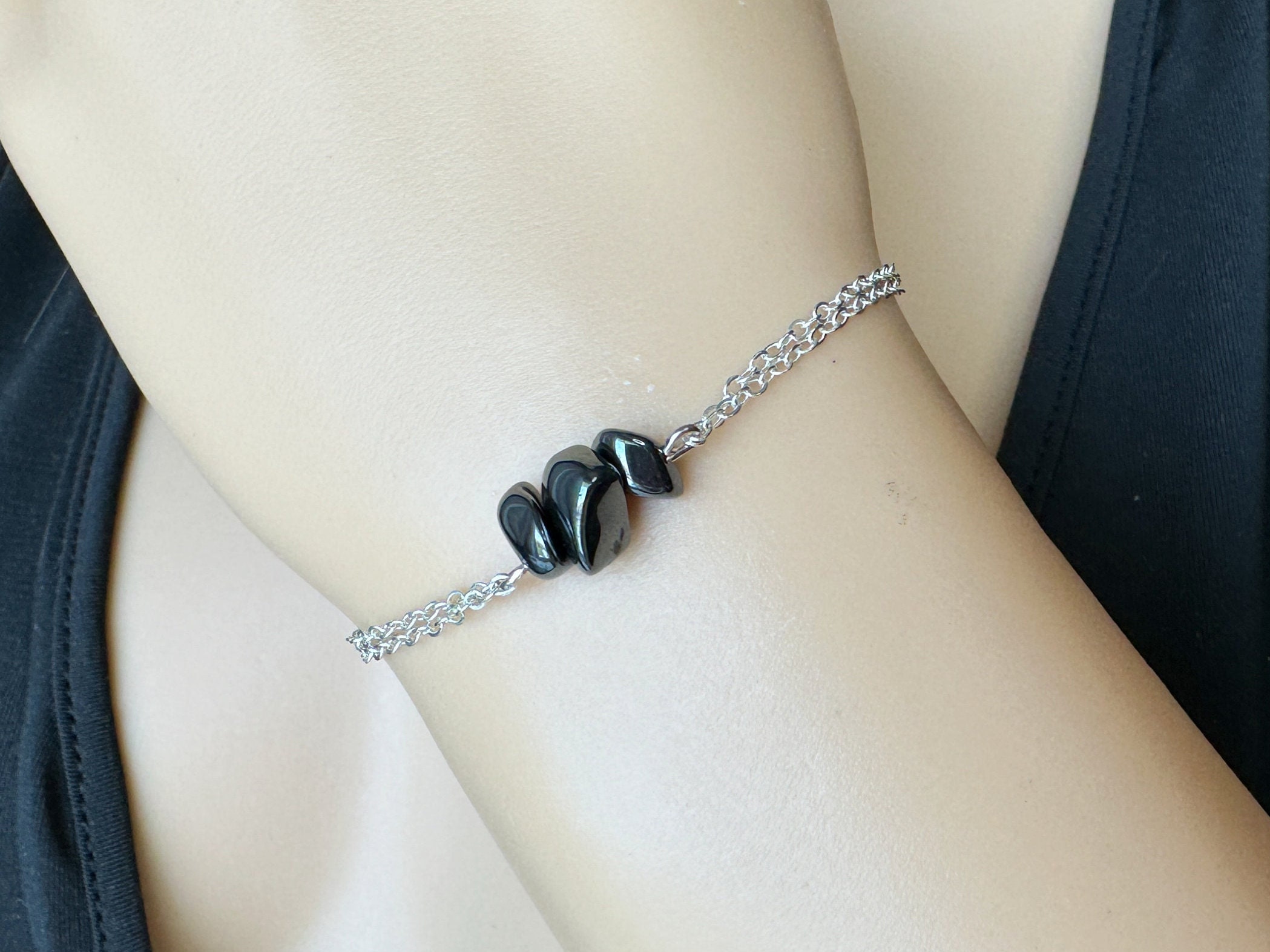 Black Gemstone Bracelet Gold Or Silver Chakra Bracelet, Hematite Jewelry, Womens Crystal Bracelet, Best Birthday Gift For Her, Friend, Wife