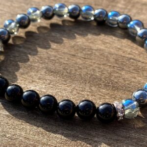 Black Tektite, Mystic Aura Quartz & Hematite Healing Stone Bracelet or Anklet with Positive Healing Energy!
