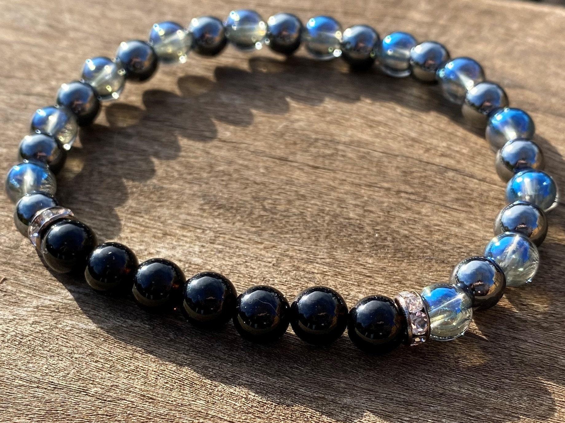 Black Tektite, Mystic Aura Quartz & Hematite Healing Stone Bracelet Or Anklet With Positive Healing Energy!