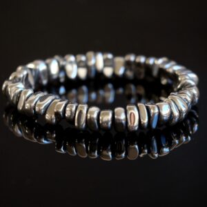 Chunky Hematite 12mm Thick Nugget Stretch Bracelet Bright Silver Or Gunmetal Natural