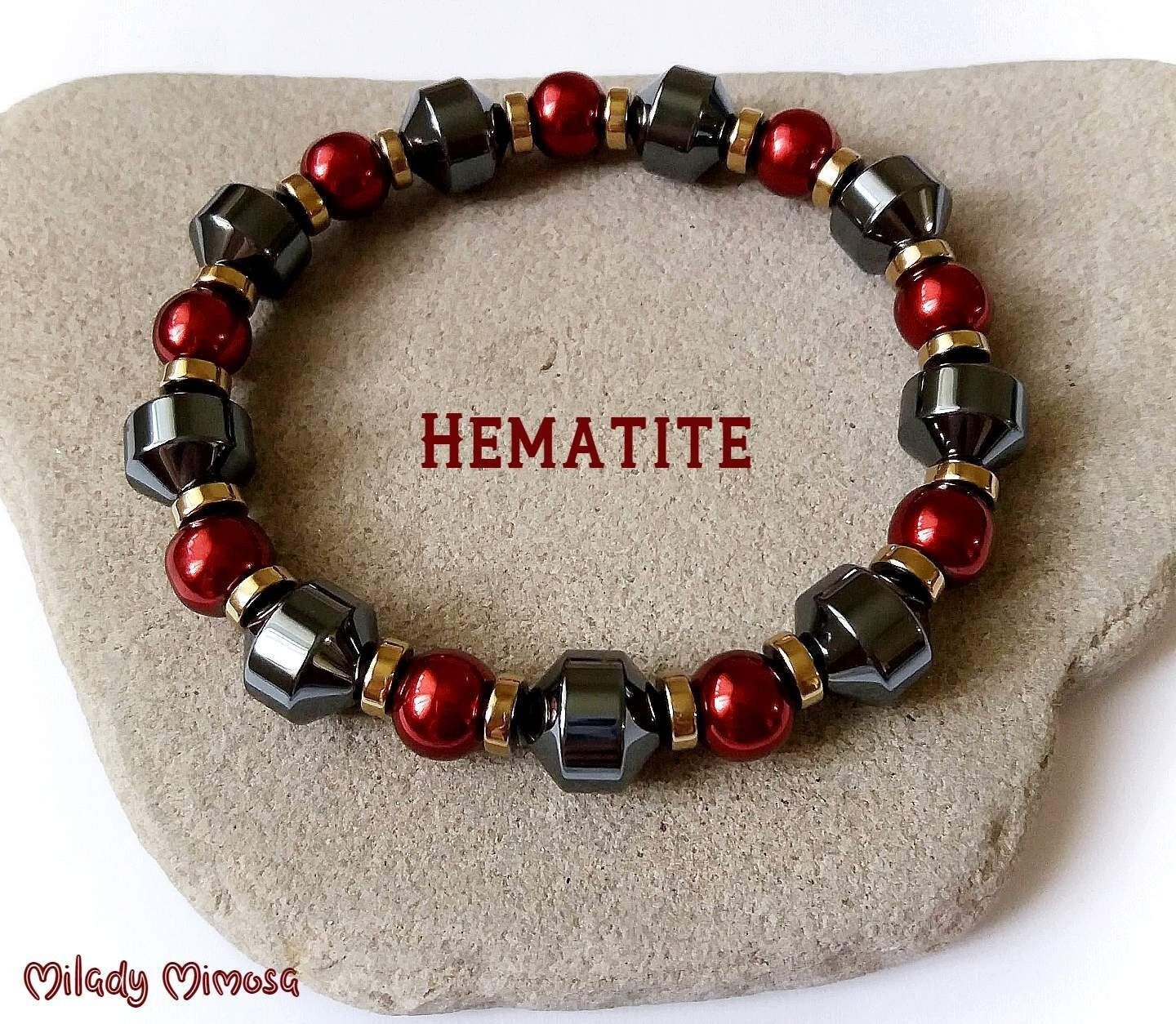 Hematite Chunky Bracelet, Unisex Hematite Gemstone Jewelry, Chakra Healing Balancing Jewelry, Metallic Bead Stretch Bracelet, Birthday Gift
