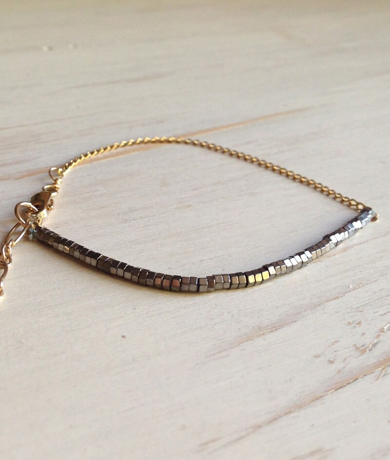 Delicate Darken Silver Hematite Gold Filled Bracelet