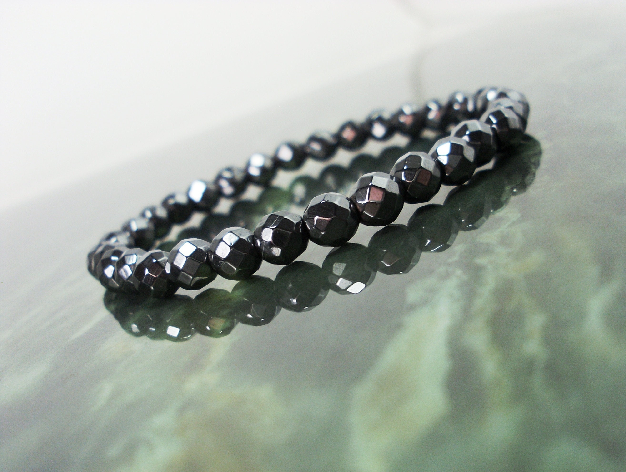 Hematite Faceted  6mm Bracelet,natural Gemstone Bracelet, Women Men Bracelet, Beaded Bracelet +gift Bag