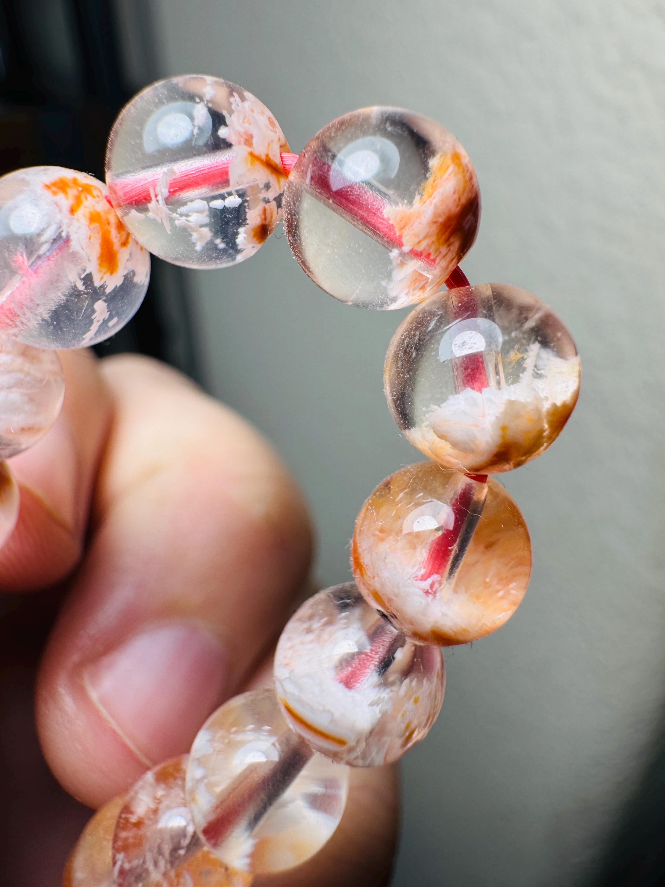 Gem Grade Phantom Chlorite Quartz Bracelet With Hematite | Snowflake Phantom Quartz Crystal Bracelet | Crystal Beaded Bracelet