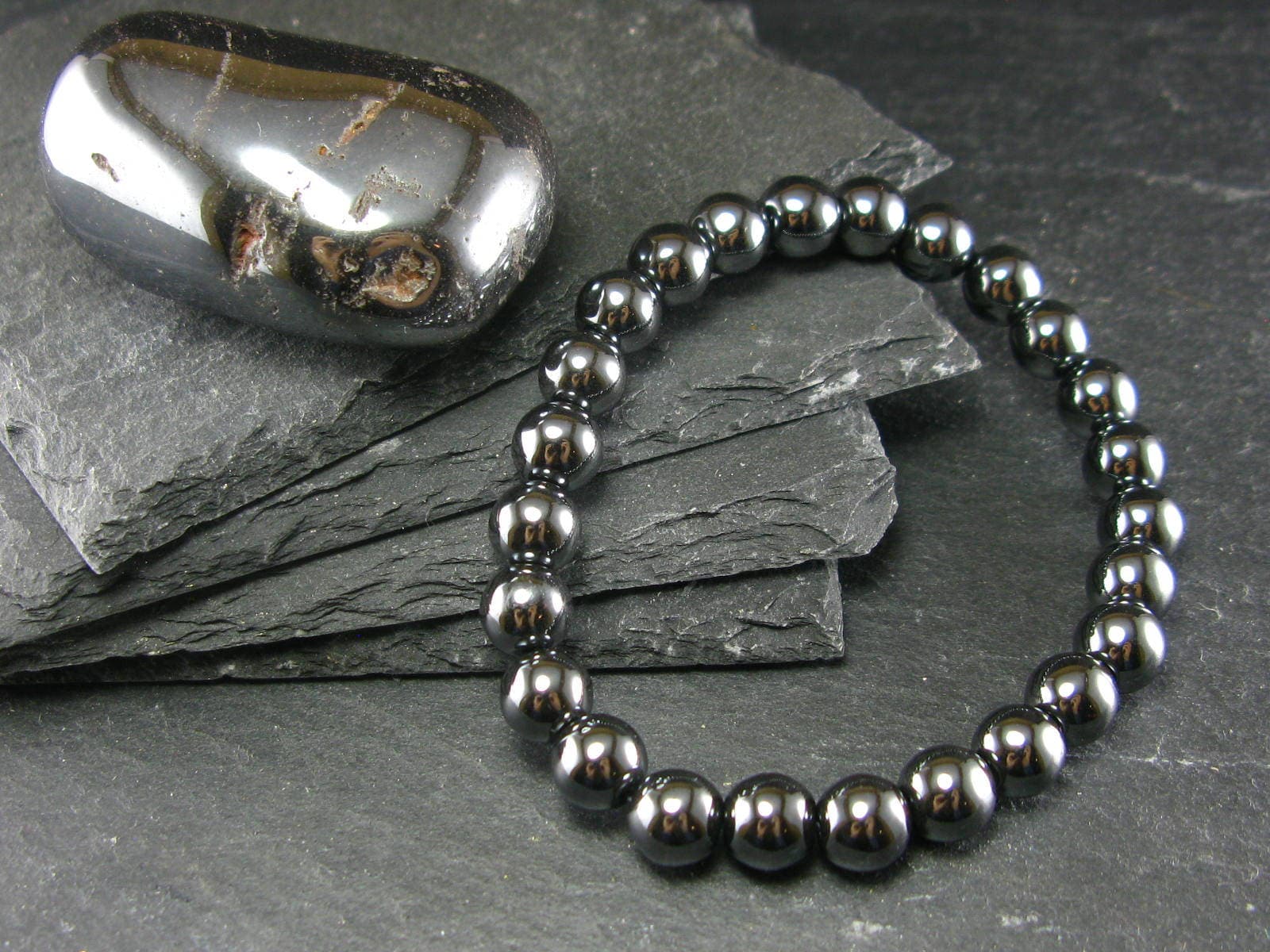 Hematite Genuine Bracelet ~ 7 Inches  ~ 8mm Round Beads