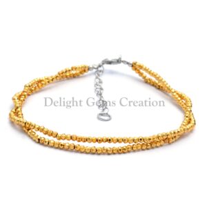 Golden Hematite Beaded Bracelet, Micro Faceted Tiny Beads, 8 Inch
