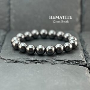 Handmade 12mm Hematite Beaded Bracelet: Energy Protection Crystal Jewelry