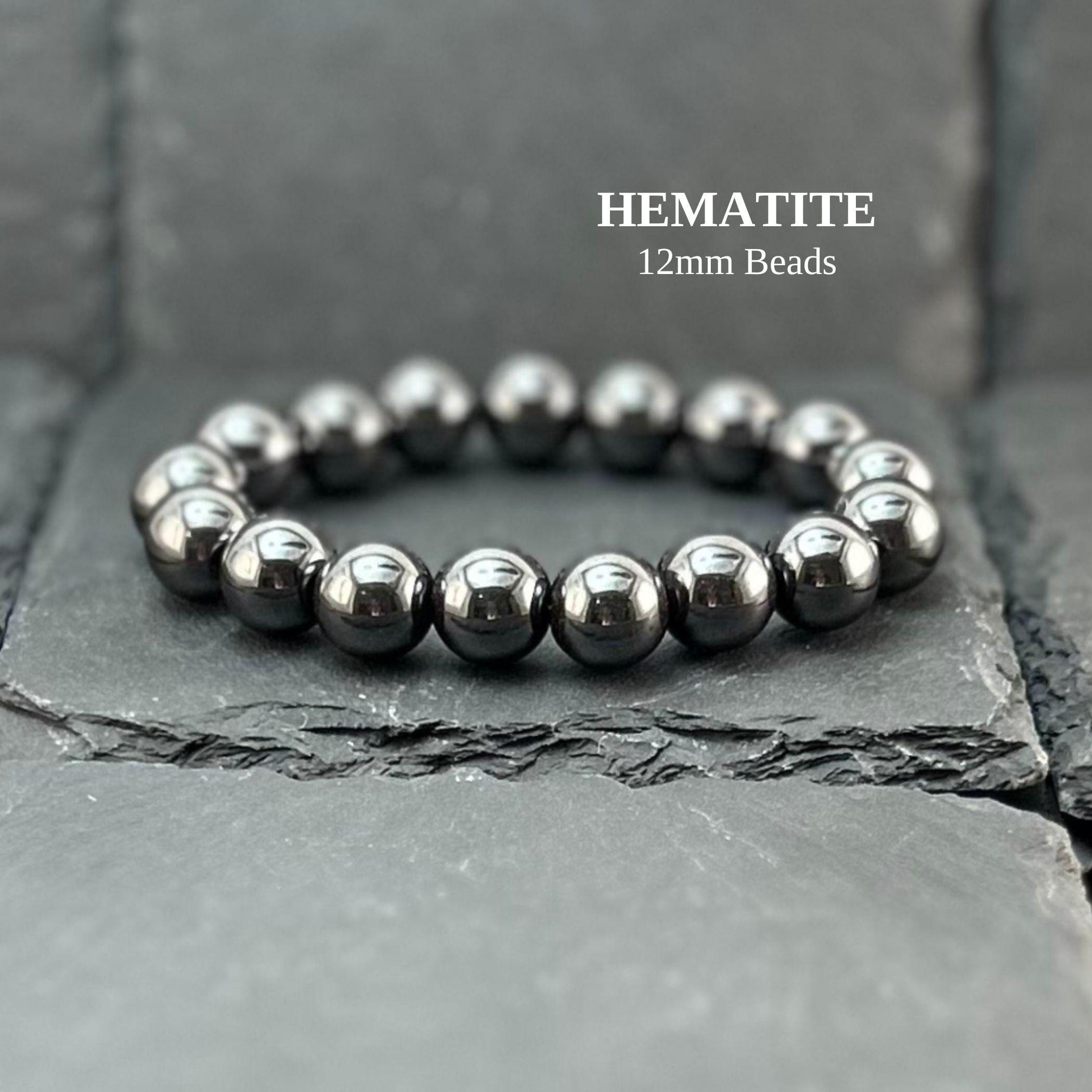 Handmade 12mm Hematite Beaded Bracelet: Energy Protection Crystal Jewelry