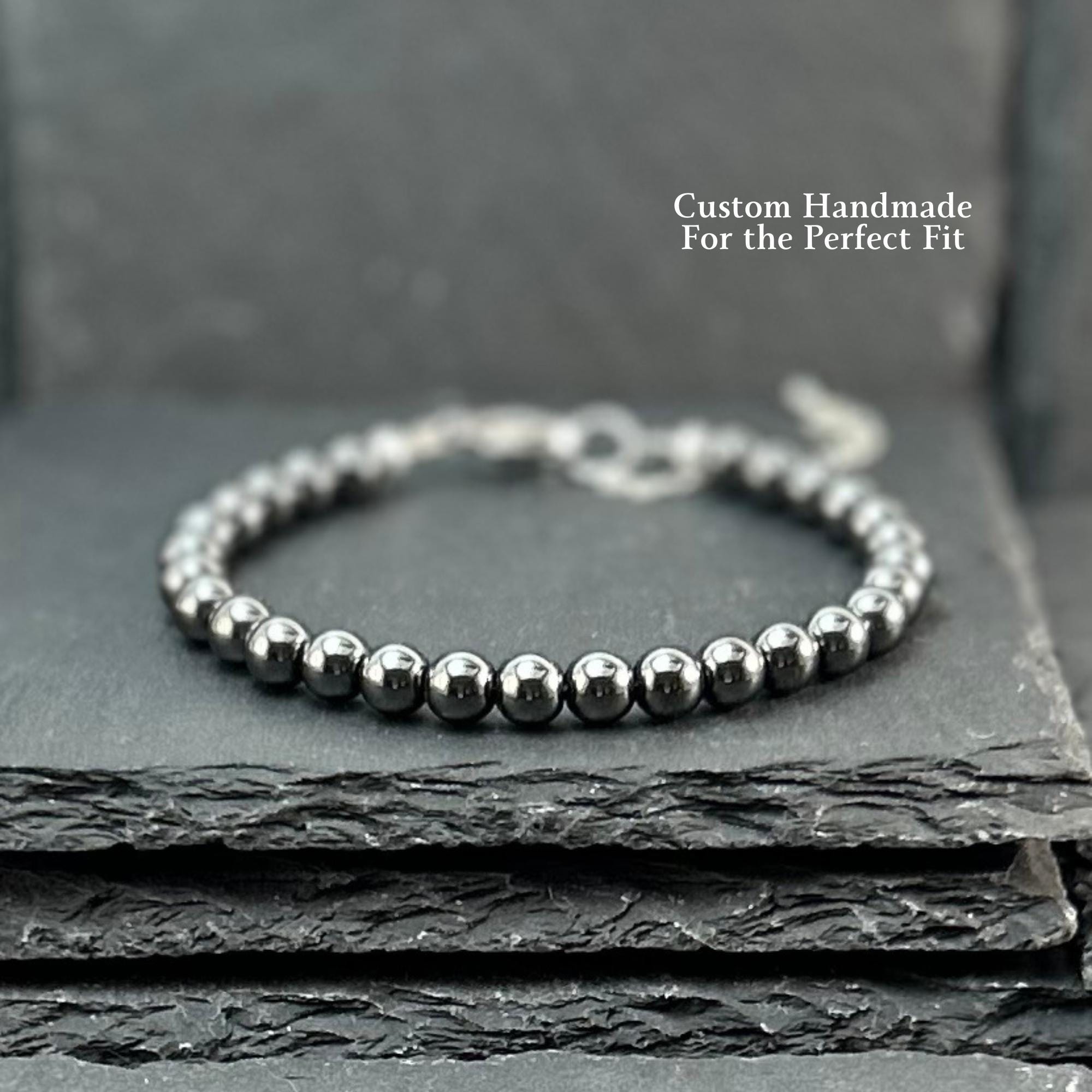 Handmade Hematite Beaded Bracelet: Energy Protection Gemstone Jewelry Handmade Hematite Beaded Bracelet: Energy Protection Gemstone Jewelry