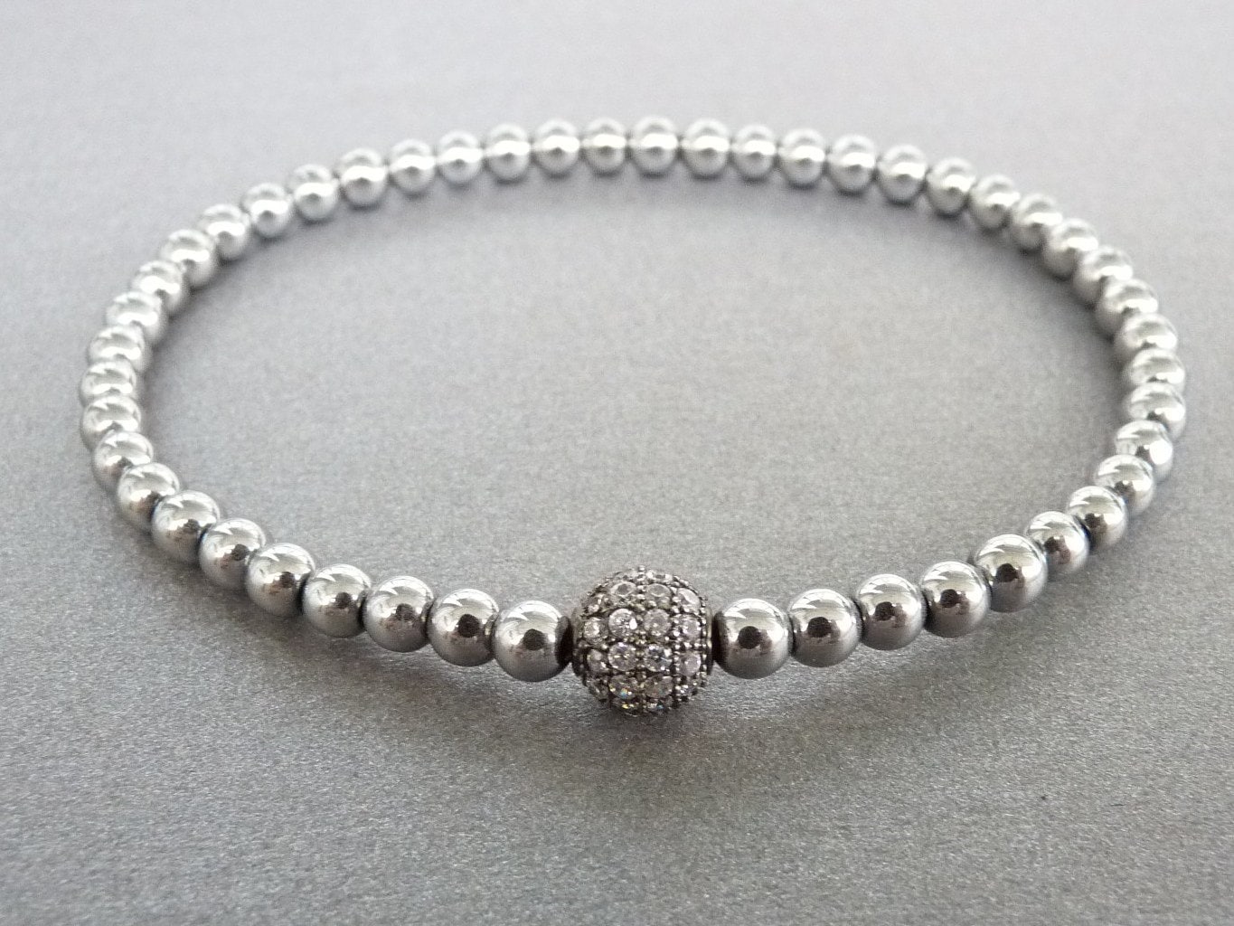 Hematite Mens Bracelet Silver Bracelet For Him Minimalist Bracelet For Men Jewelery Mens Gift For Boyfriend Thin Bracelet Cubic Zirconia