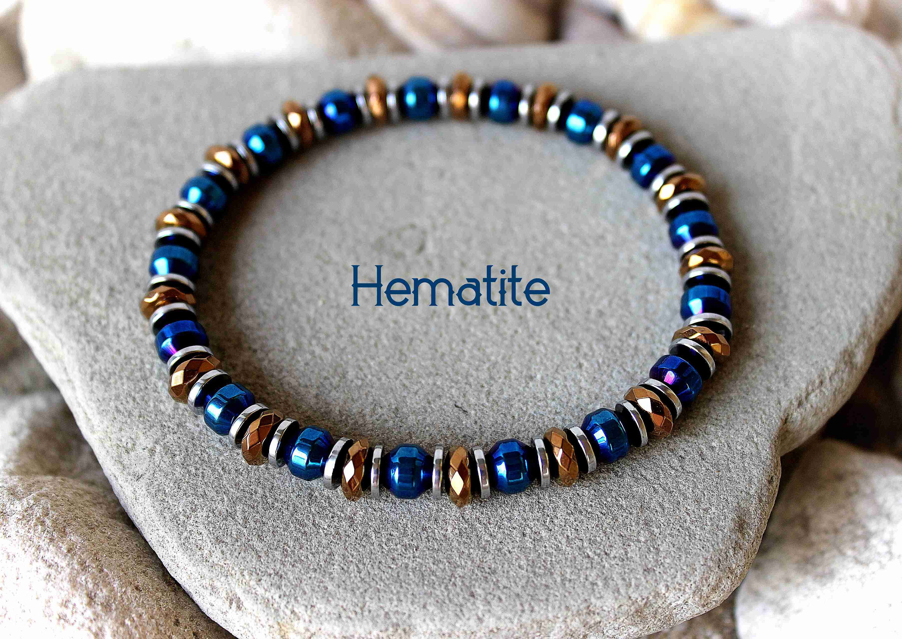 Multicolor Hematite Bracelet, Men's Hematite Jewelry, Metallic Shine Bead Stretch Bracelet, Boyfriend's Birthday Gift Chakra Energy Bracelet