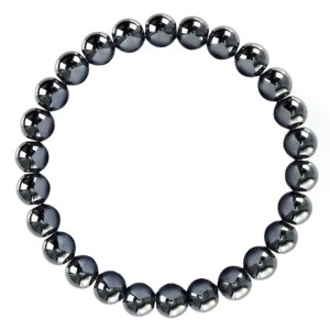 Natural Gray Hematite Bracelet Smooth Round Size 10mm 8mm 7.5" Length
