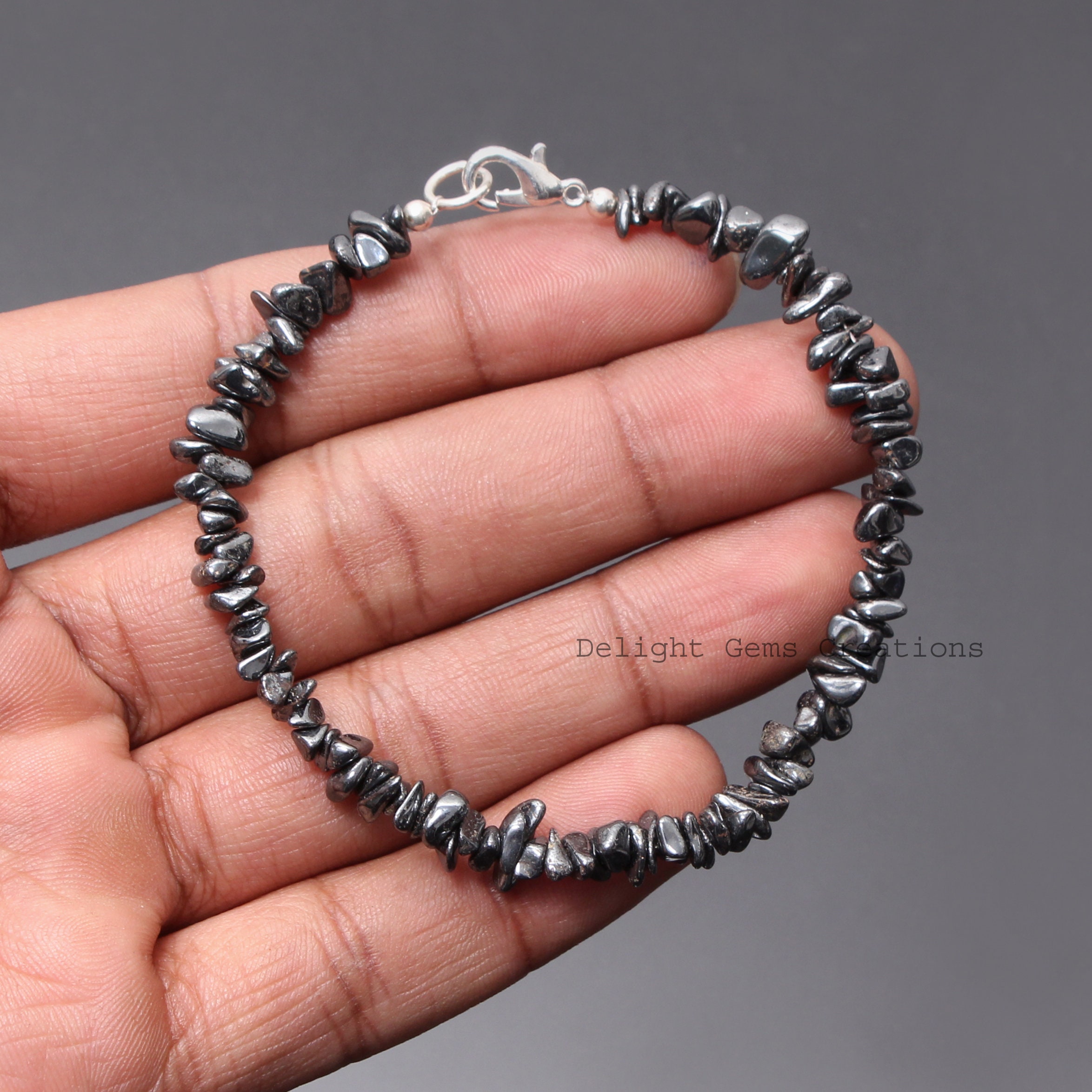 Natural Silver Hematite Beaded Bracelet-5mm-7mm Uncut Chips Gemstone Bracelet-925 Silver Lock-unisex Bracelet-engagements Gifts-christmas