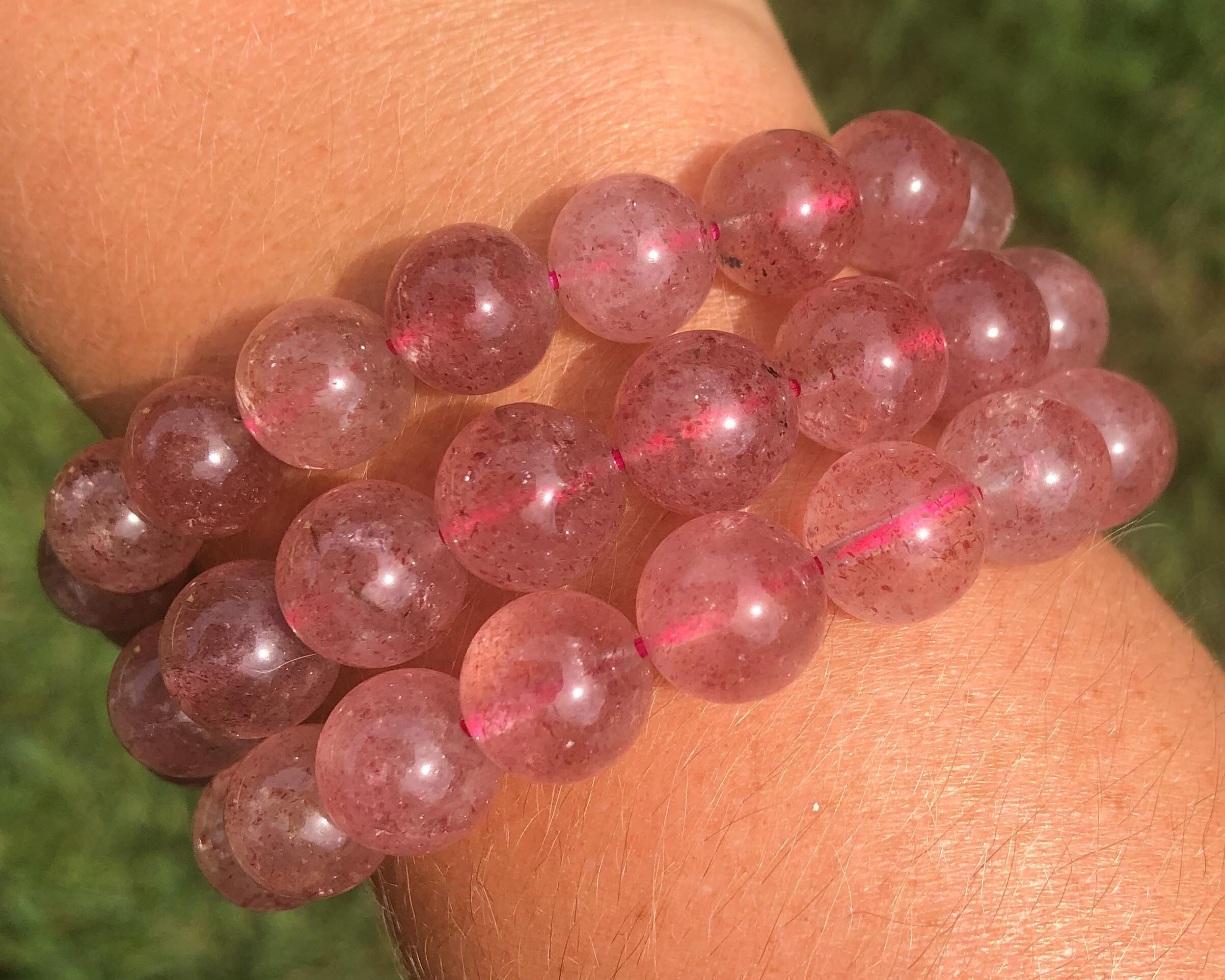 One Strawberry Quartz Bracelet, Crystal Bracelet, Beaded Gemstone Bracelet, Sparkly Red Hematite, Crystal Healing Jewelry, Round 10mm Beads One Strawberry Quartz Bracelet, Crystal Bracelet, Beaded Gemstone Bracelet, Sparkly Red Hematite, Crystal Healing Jewelry, Round 10mm Beads