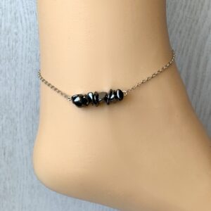 Raw Hematite Anklet Natural Hematite Jewelry Silver Or 14k Gold Protection Jewelry, Empath Protection Jewelry, Simple Crystal Ankle Bracelet