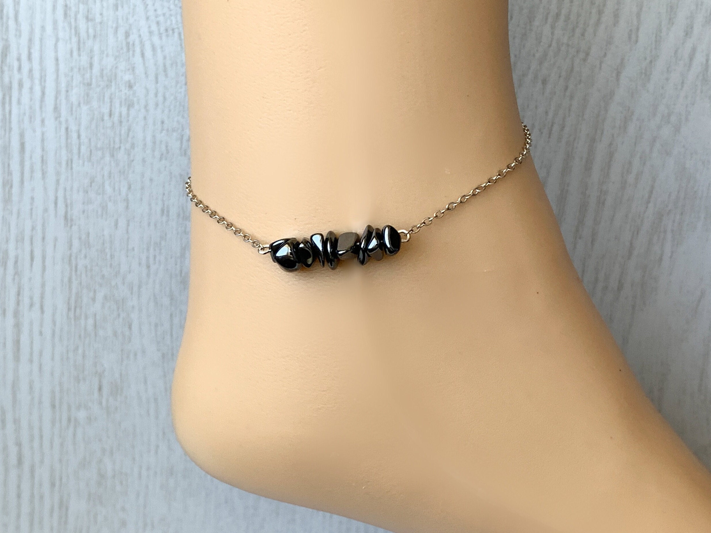 Raw Hematite Anklet Natural Hematite Jewelry Silver Or 14k Gold Protection Jewelry, Empath Protection Jewelry, Simple Crystal Ankle Bracelet