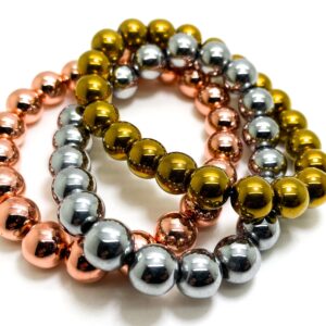 Roes Gold Silver Hematite Chakra Attraction Bead Elastic Cord Handmade Beaded Bracelet for Men & Women Bracelet - PGB133B