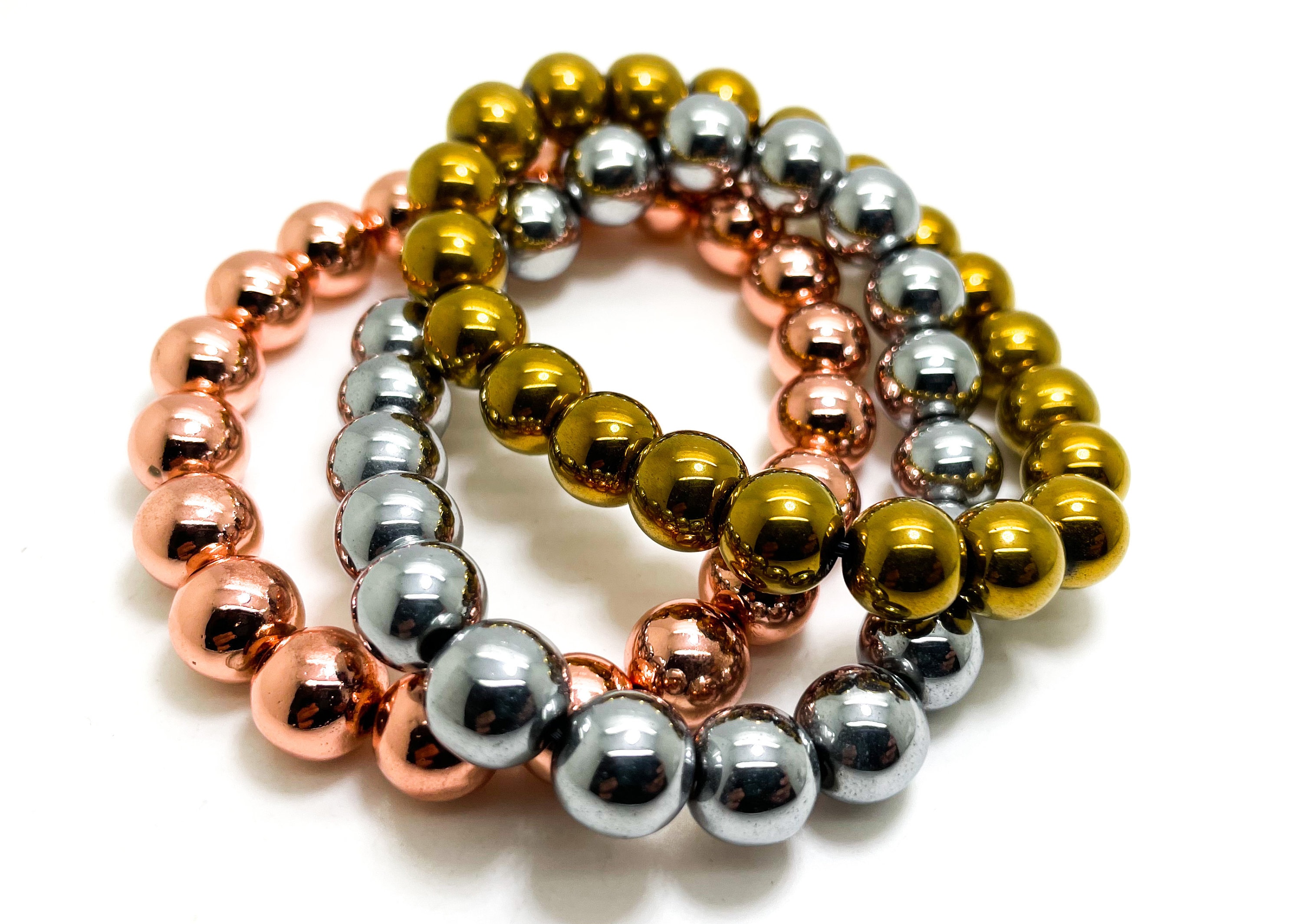 Roes Gold Silver Hematite Chakra Attraction Bead Elastic Cord Handmade Beaded Bracelet For Men & Women Bracelet - Pgb133b