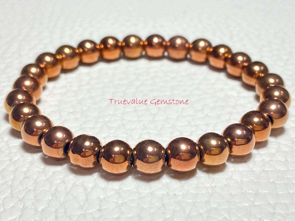 Rose Gold Hematite Bracelet – Metallic Beaded Bracelet For Protection, Balance & Stylish Healing Jewelry
