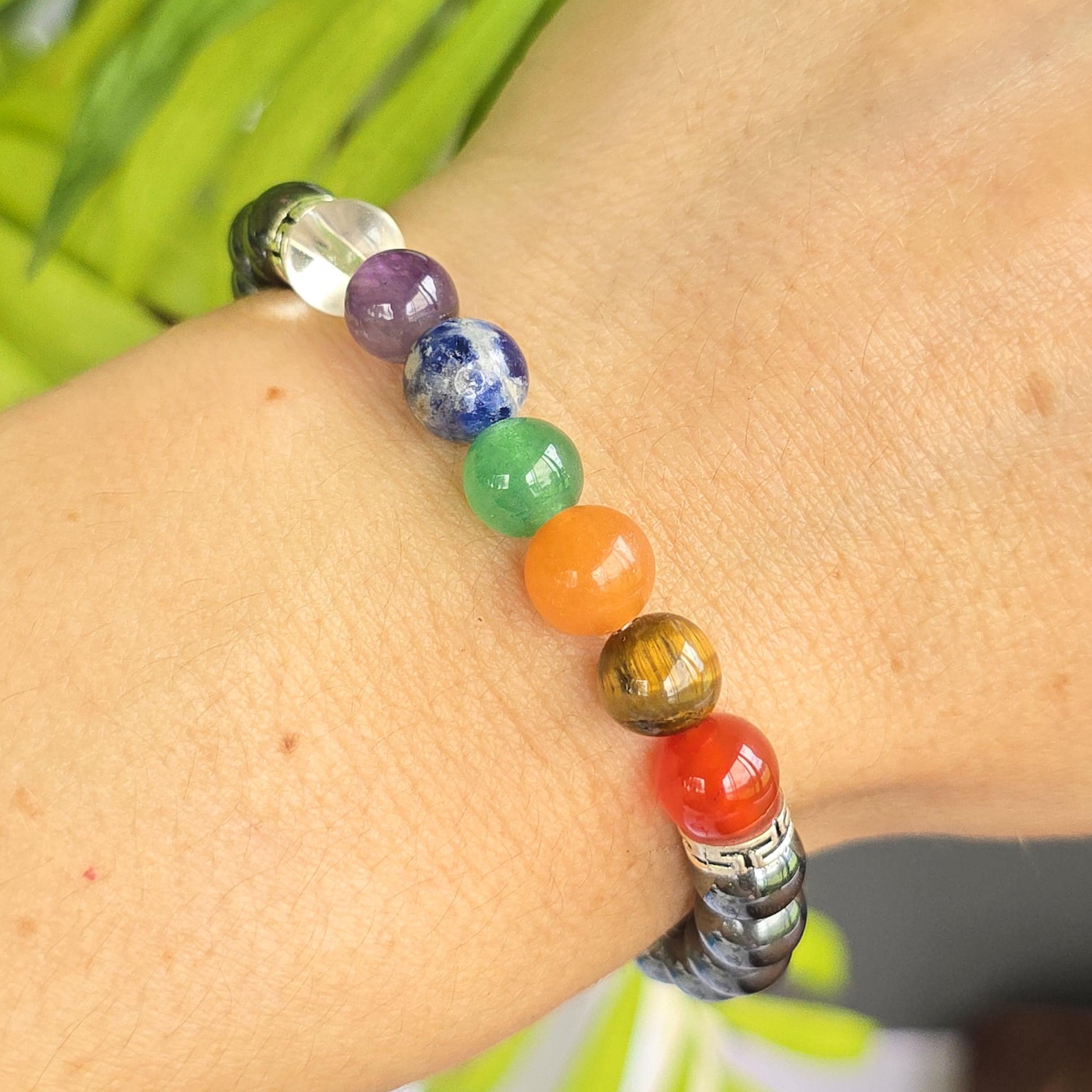 Seven Chakra Stone Hematite Bracelet: Handmade Gemstone Beaded Bracelet Seven Chakra Stone Hematite Bracelet: Handmade Gemstone Beaded Bracelet