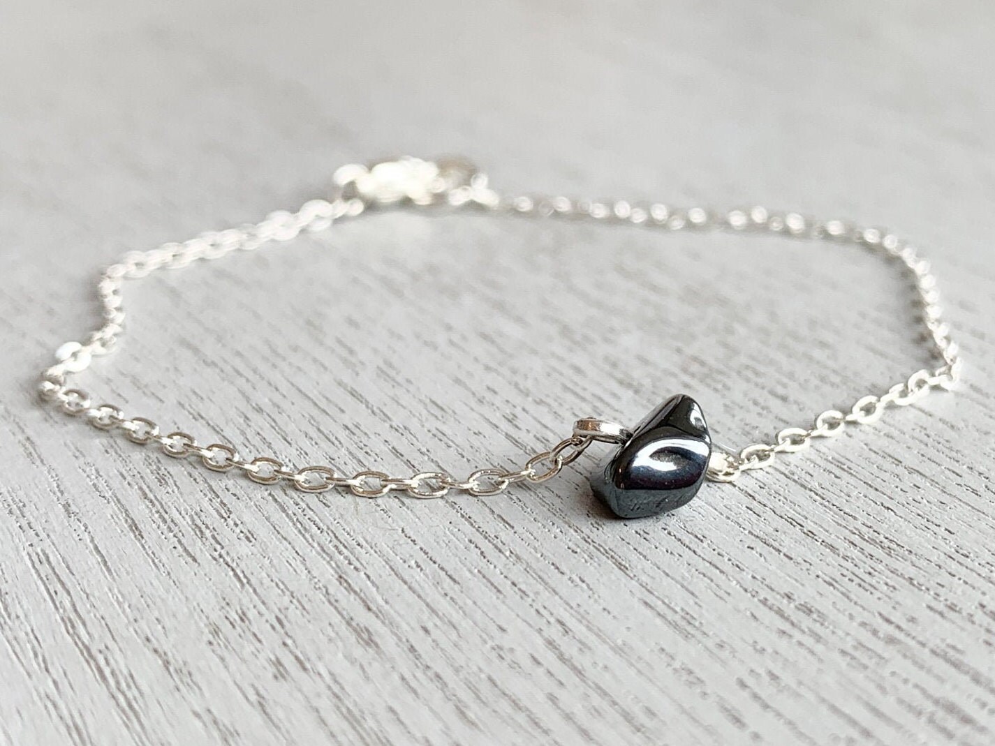 Simple Black Gemstone Bracelet Gold, Silver Hematite Crystal Jewelry, Black Crystal Bracelet, Black Stone Bracelet, Stone For Protection
