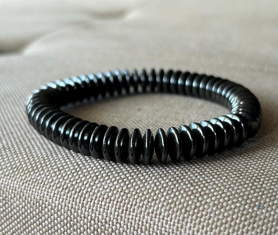 Sleek Black Hematite Bracelet, Mens Black Bracelet, Hematite Rondelles Simple Classy Understated Sleek Black Hematite Bracelet, Mens Black Bracelet, Hematite Rondelles Simple Classy Understated