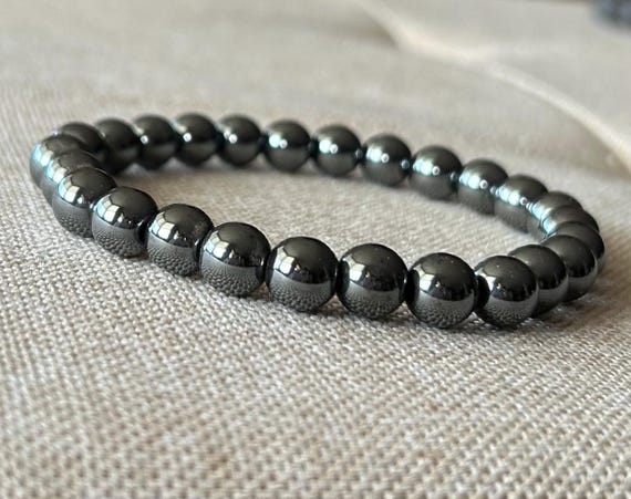 Sleek Black Hematite Bracelet, Mens Black Bracelet, Hematite Round Beads Simple Classy Understated