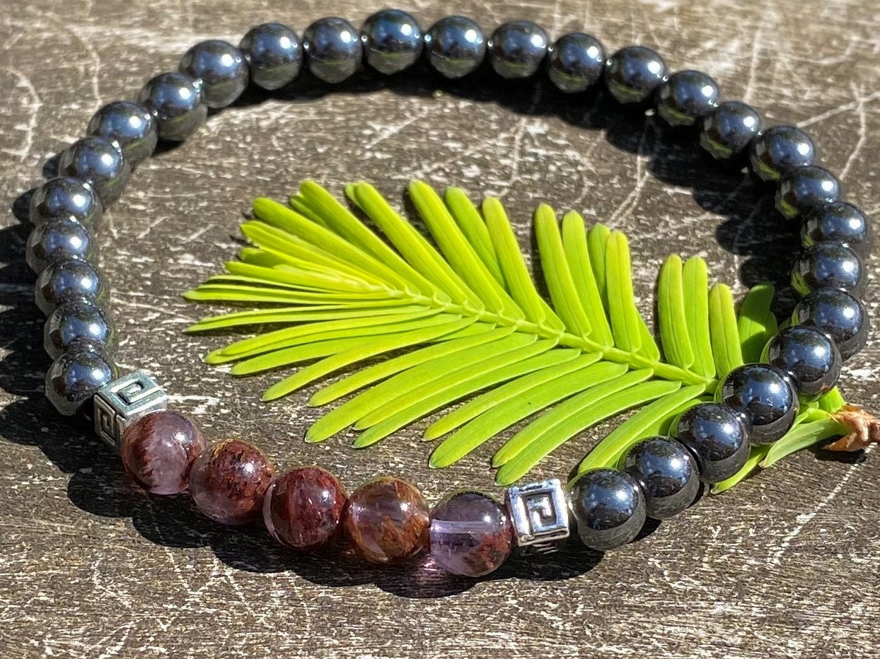 Unisex Super Seven And Hematite Healing Stone Bracelet With Positive Healing Energy!