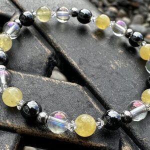 Yellow Danburite, Angel Aura and Hematite Healing Stone Bracelet or Anklet with Positive Healing Energy!