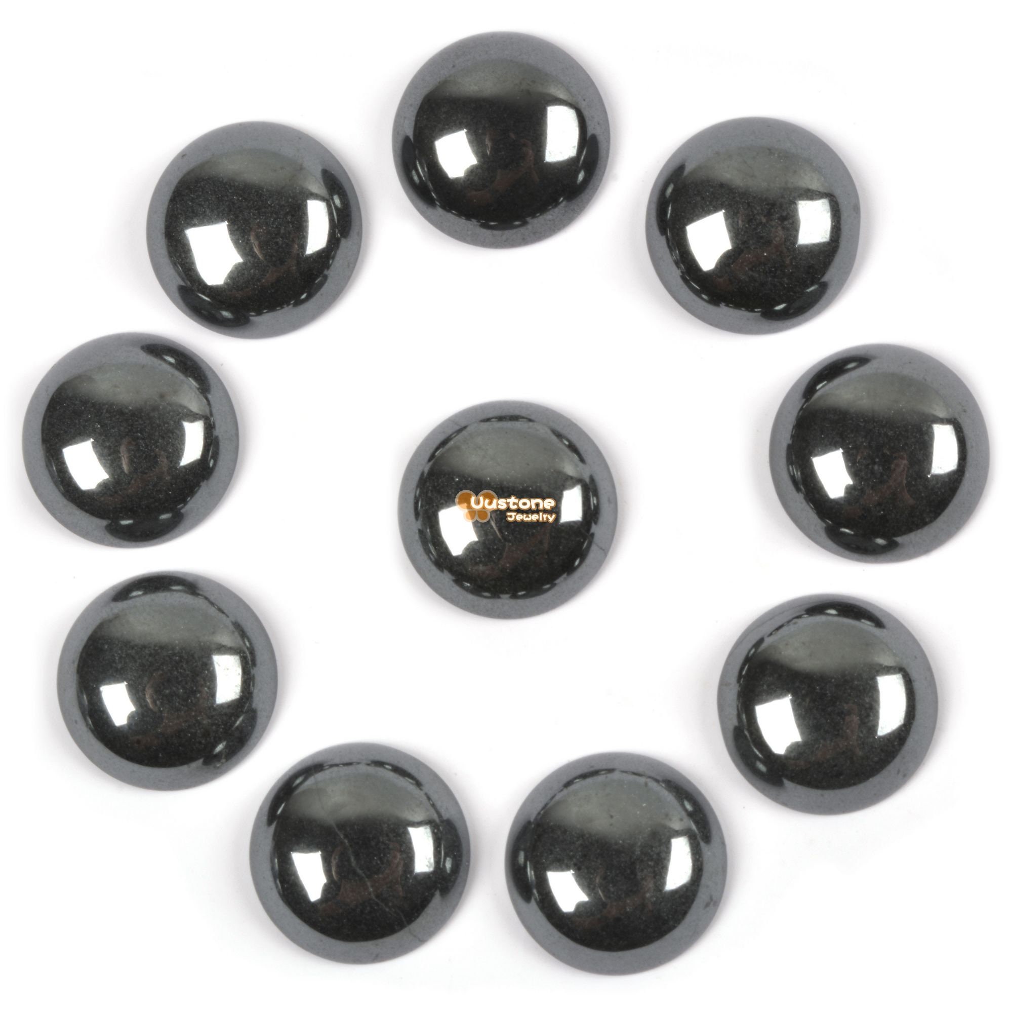 10 Pcs Of 14mm Hematite Round Flatback Cab Cabochon 10 Pcs Of 14mm Hematite Round Flatback Cab Cabochon