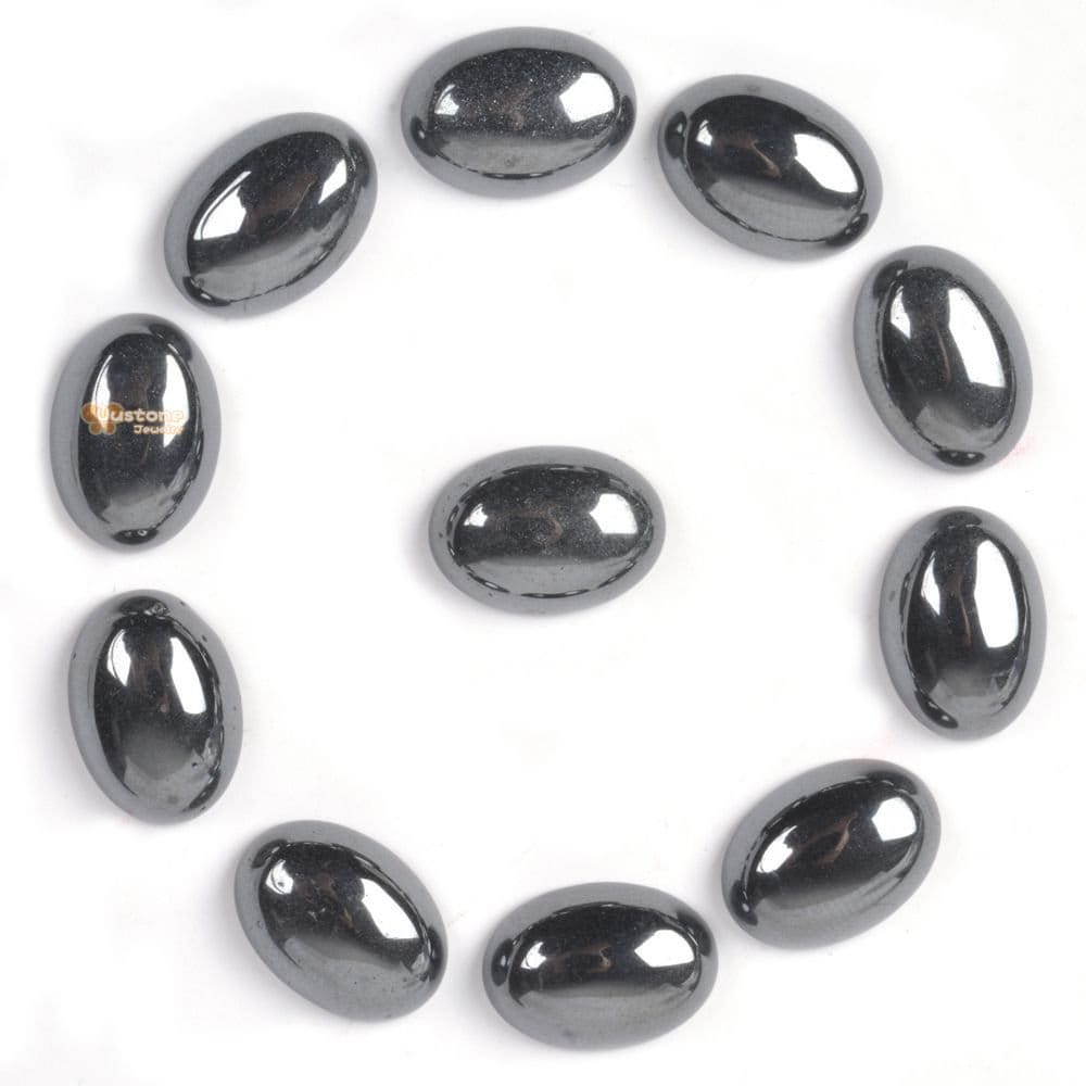14mm Natural Hematite Gemstone Oval Flatback Cab Cabochon