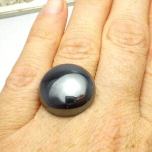 36.345 Carats Hematite Cabochon 20mm Round Natural Calibrated Gemstone Ring Stone Gunmetal Vintage Mens Jewelry Masculine Black Perfect Ring