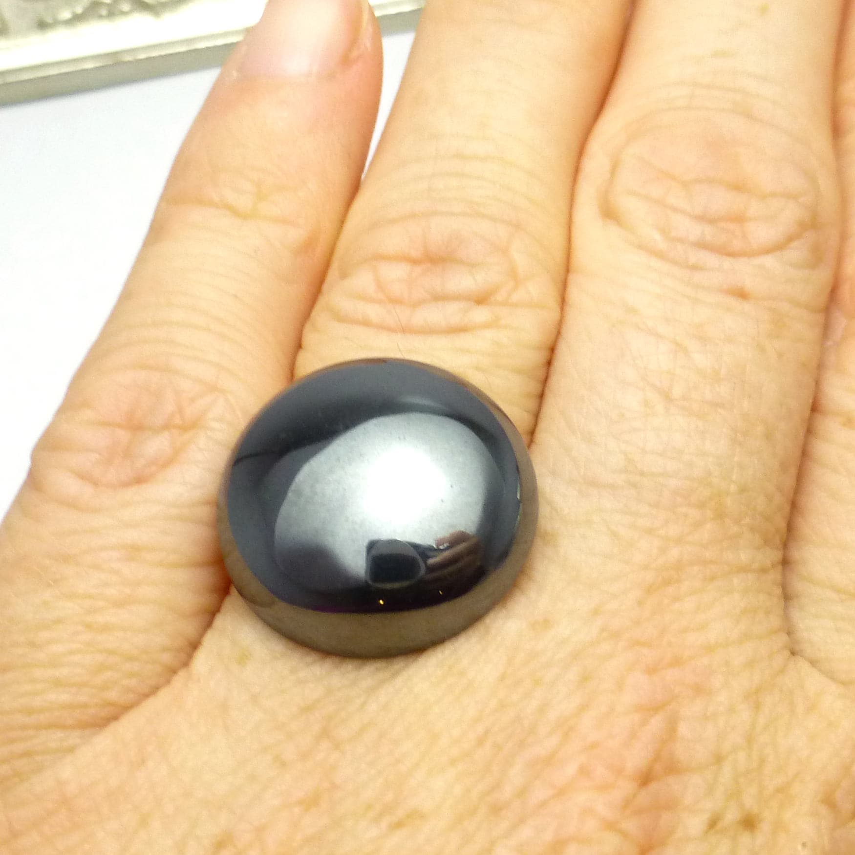 36.345 Carats Hematite Cabochon 20mm Round Natural Calibrated Gemstone Ring Stone Gunmetal Vintage Mens Jewelry Masculine Black Perfect Ring