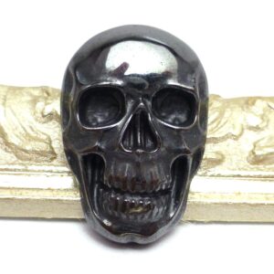 47 Carats Hematite Cabochon Skull Black Gunmetal Aaa+ Grade Opaque Carved Halloween Day Of The Dead Biker One Of A Kind Carving Large