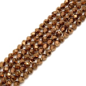 Copper Plated Hematite Star Cut Nugget Beads 8mm 15.5" Strand