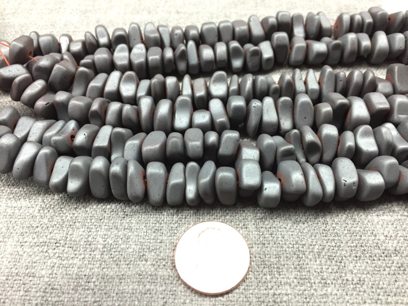 Gray Mat-finished Hematite Beads. Flat Nuggets. 12mm. Full Strand 16".