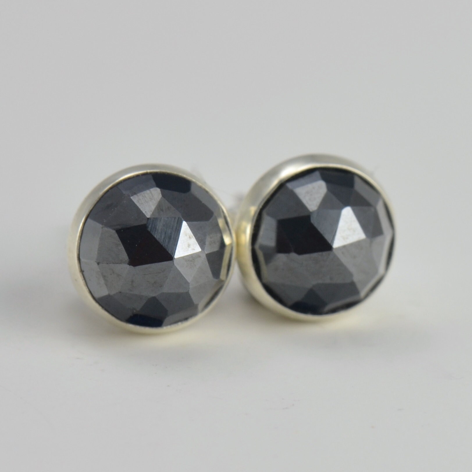 Hematite 6mm Rose Cut Sterling Silver Stud Earrings Pair