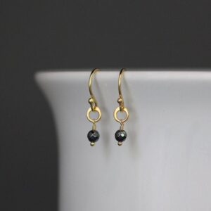 Hematite And Gold Earrings - Gray Gemstone Earrings - Small Gold Earrings - Brushed Gold Earrings - Jewelry Gift For Girl - Gray And Gold