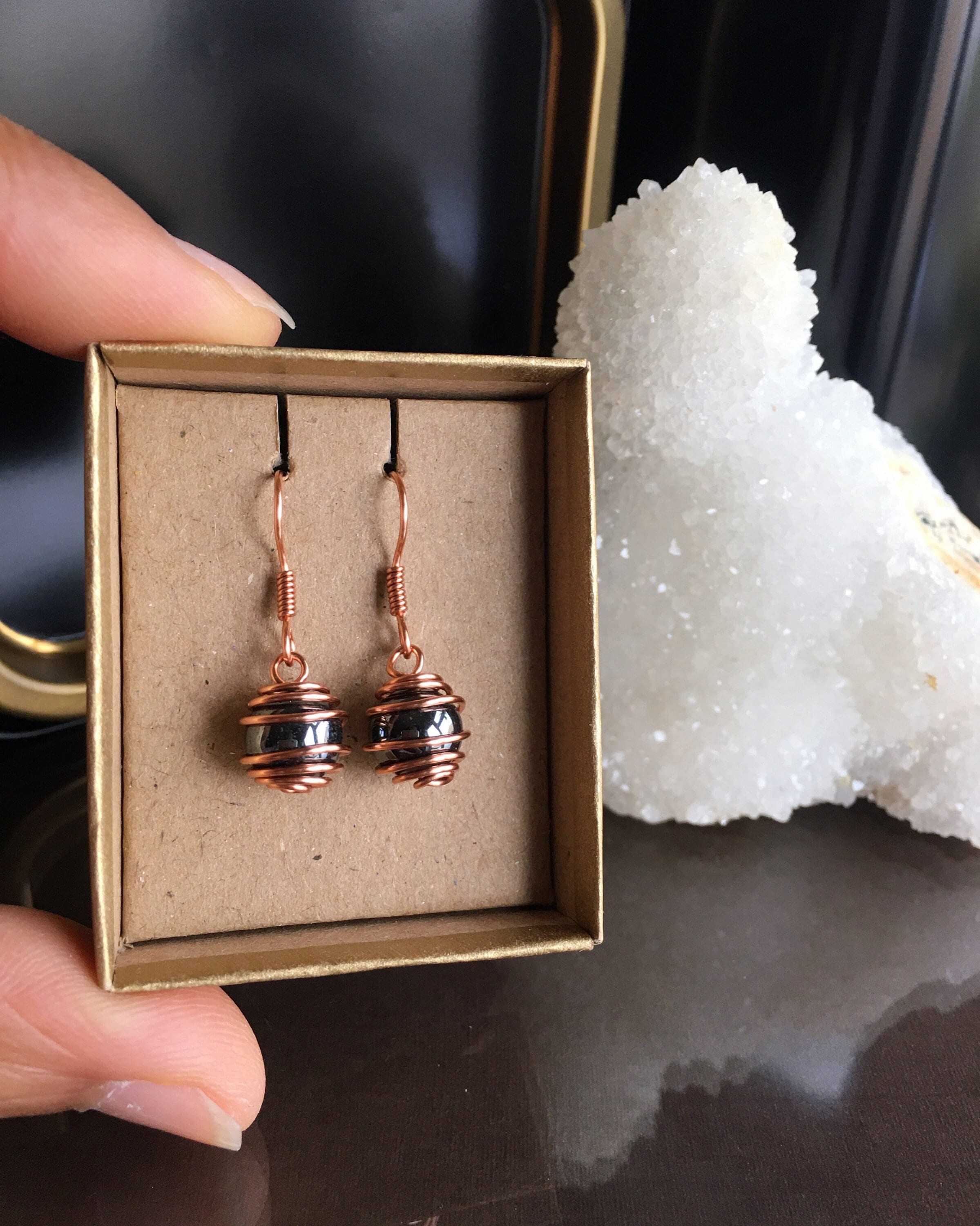 Hematite Copper Earrings: Minimalist Handmade Jewelry