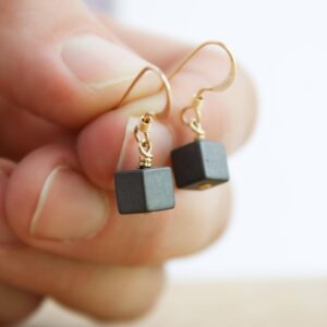 Hematite Cube Earrings: Minimalist 14k Gold Fill Dangles