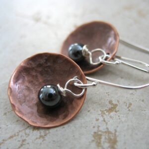Hematite Gemstone Copper Metalwork Earrings Handmade In Usa