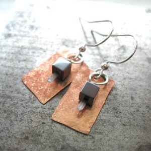 Hematite Gemstone Copper Silver Metalwork Earrings Jewelry Handmade In Usa