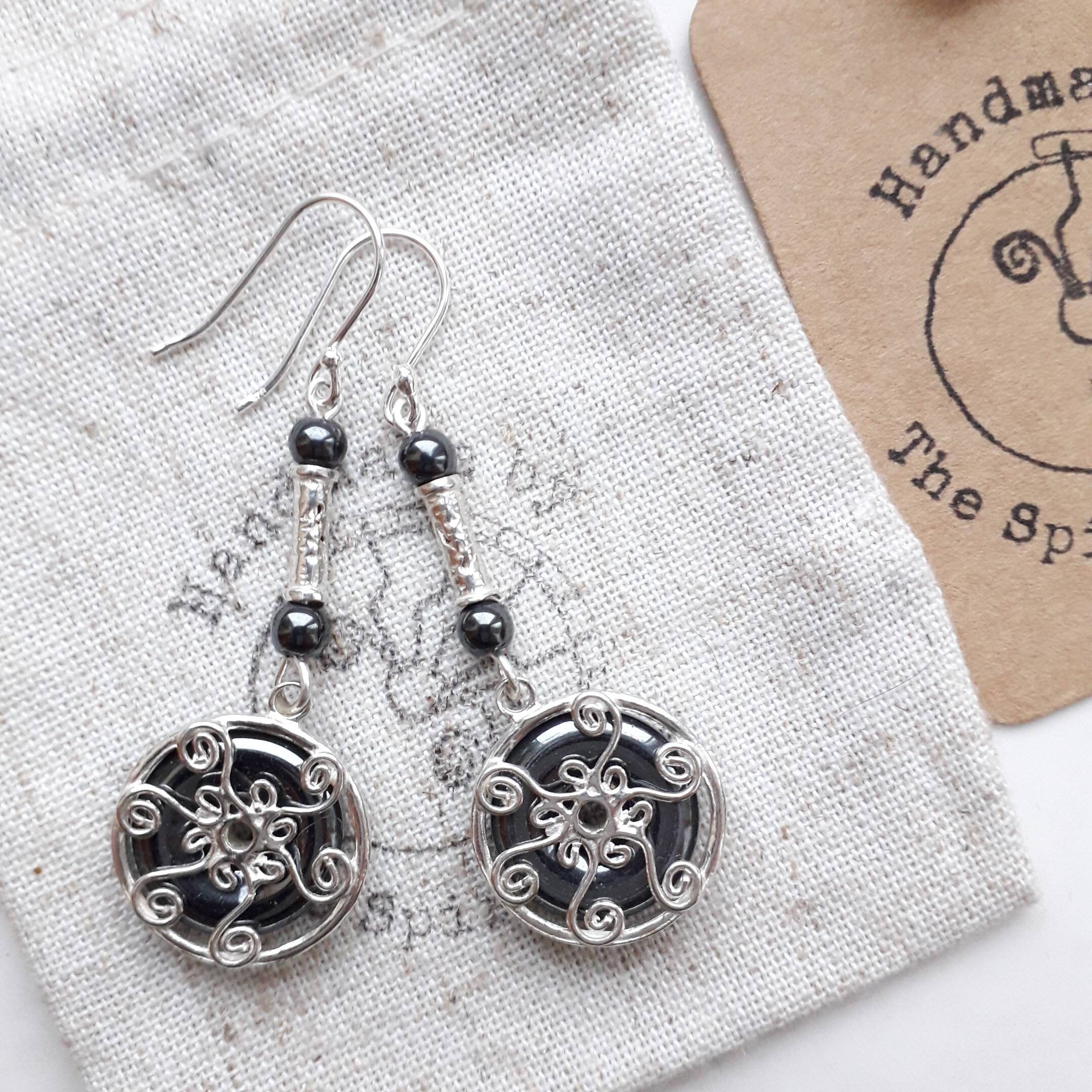 Hematite Long Crystal Earrings Silver Gemstone Dangle Earrings Handmade Gift For Boho Hematite Long Crystal Earrings Silver Gemstone Dangle Earrings Handmade Gift For Boho