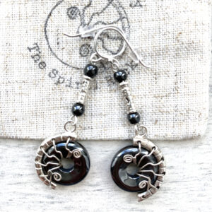 Long Hematite Earrings, Iron Anniversary Gift For Her, Gothic Wedding Earrings, Unique Handmade Silver Earrings