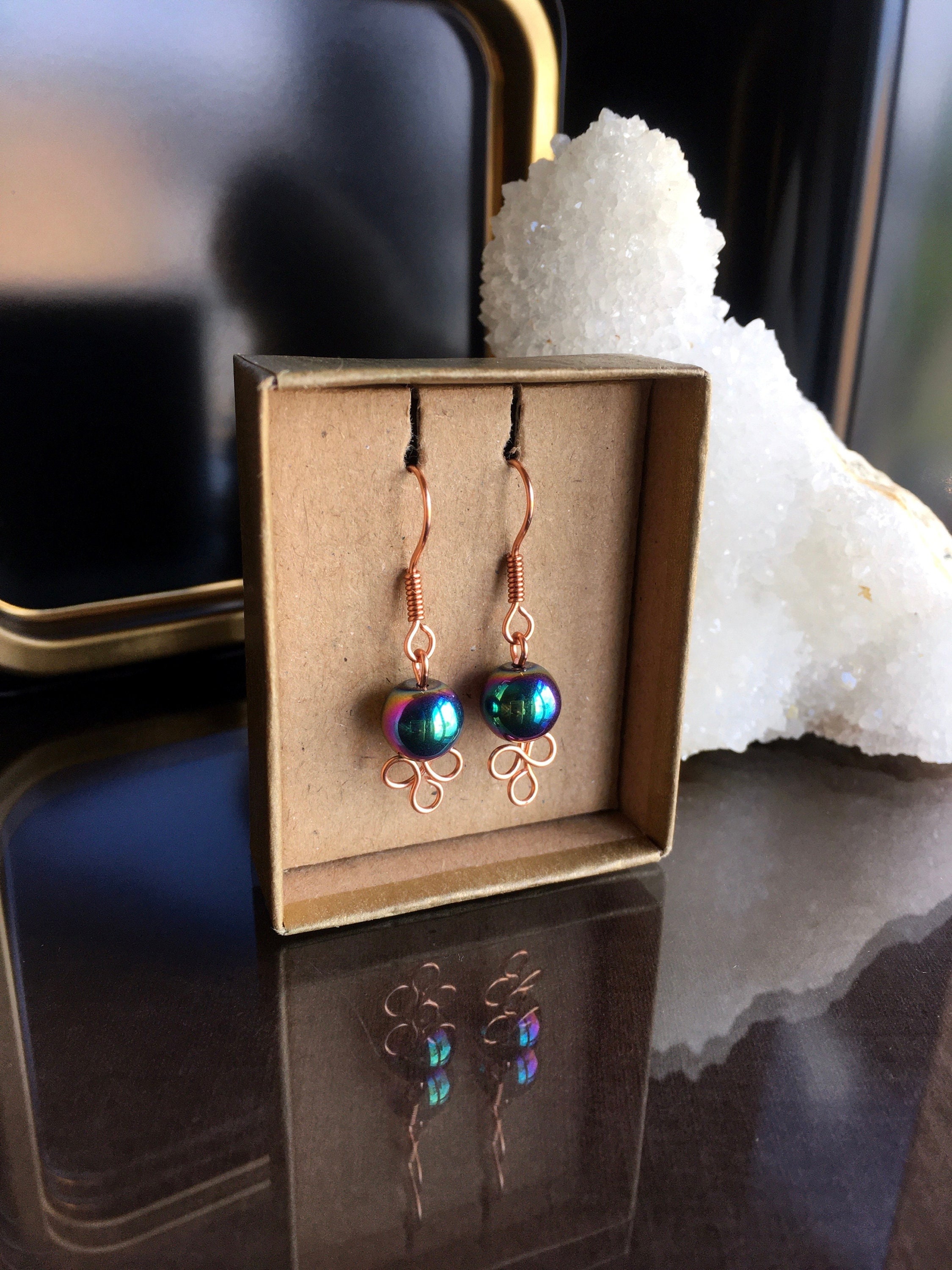 Rainbow Hematite Drop Earrings, Handmade Jewelry Rainbow Hematite Drop Earrings, Handmade Jewelry