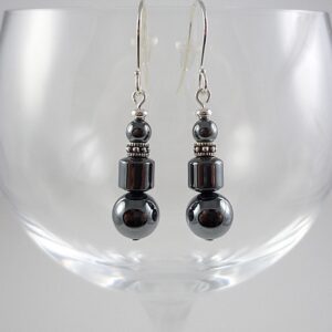 Hematite Earrings Silver Gemstone Bead Earrings Hematite Drop Earrings Gray Hematite Dangle Earrings Hematite Gemstone Drops