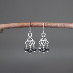Hematite Earrings - Small Chandelier Earrings - Gray Gemstone Earrings - Gray And Silver Earrings - Silver Wire Wrapped Earrings